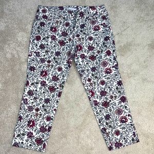 Loft ankle pants Rivera style Size 12 Floral White with black and pink accents